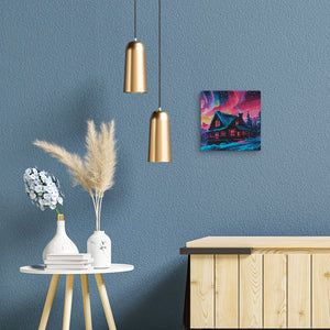 Mini Diamond Painting 25x25cm Casa sotto l'Aurora Boreale