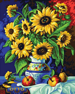 Diamond Painting - Vaso di girasoli su una tovaglia