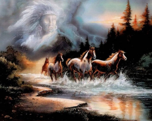 Diamond Painting - Spirito indiano e cavalli