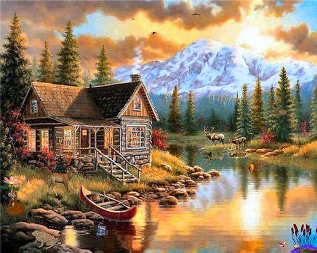 Diamond Painting - Casa di montagna sul fiume