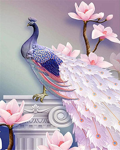 Diamond Painting - Bel pavone e fiori