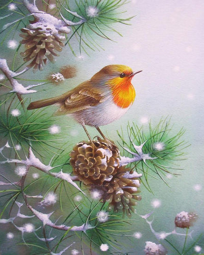 Diamond Painting - Pettirosso sul pino