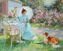 Carica l&#39;immagine nel visualizzatore di Gallery, Diamond Painting - Donna e il suo cane in giardino