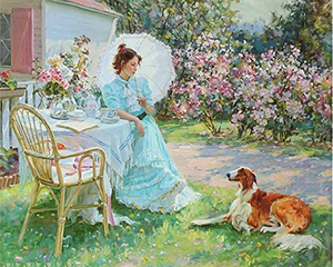 Diamond Painting - Donna e il suo cane in giardino