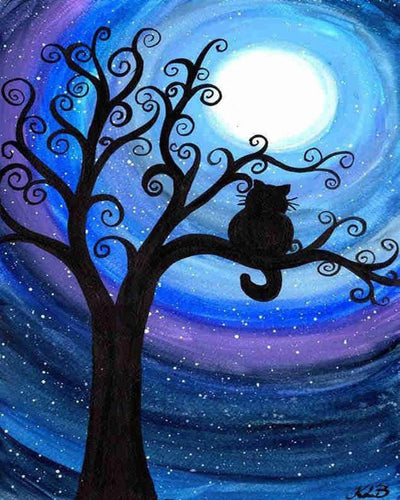 Diamond Painting - Gatto sul ramo di notte