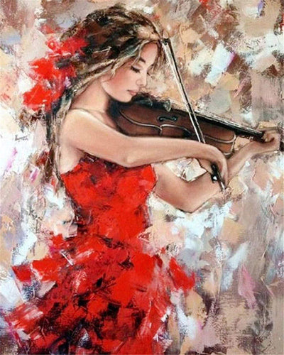 Diamond Painting - Violinista in Abito Rosso