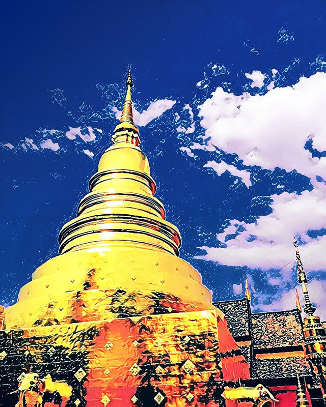 Diamond Painting - Tempio di Chiangmai 40x50cm tela già incorniciata