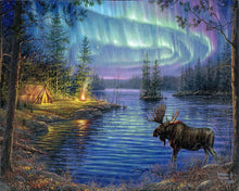 Carica l&#39;immagine nel visualizzatore di Gallery, Dipingere con i numeri - Alce sotto l&#39;Aurora Boreale