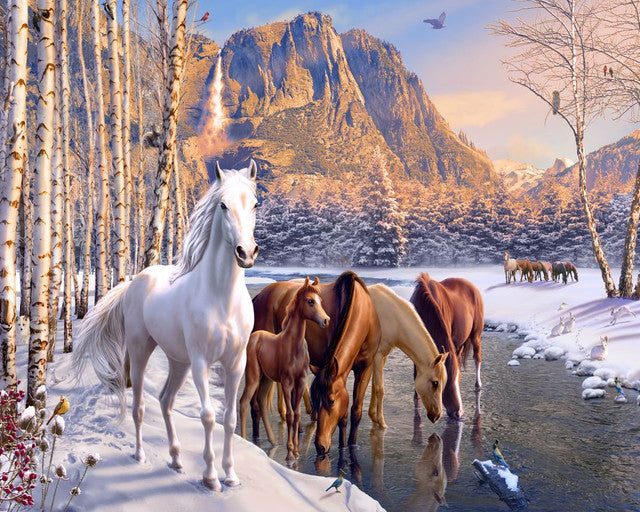 Dipingere con i numeri Cavalli alla fine dell'inverno Figured'Art intermedia nuovi arrivi animali cavalli paesaggi
