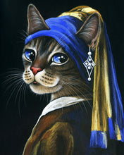 Carica l&#39;immagine nel visualizzatore di Gallery, Dipingere con i numeri La giovane gatta con la perla Figured&#39;Art intermedia nuovi arrivi animali gatti dipinti famosi