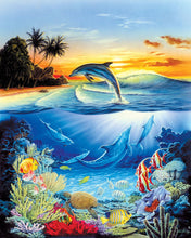 Carica l&#39;immagine nel visualizzatore di Gallery, Dipingere con i numeri Delfini nella barriera corallina Figured&#39;Art intermedia nuovi arrivi animali pesce delfini paesaggi