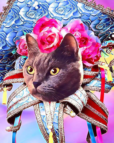 Diamond Painting - Gatto a carnevale 40x50cm tela già incorniciata