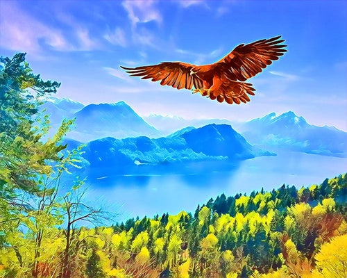Diamond Painting - Aquila e paesaggio svizzero 40x50cm tela già incorniciata