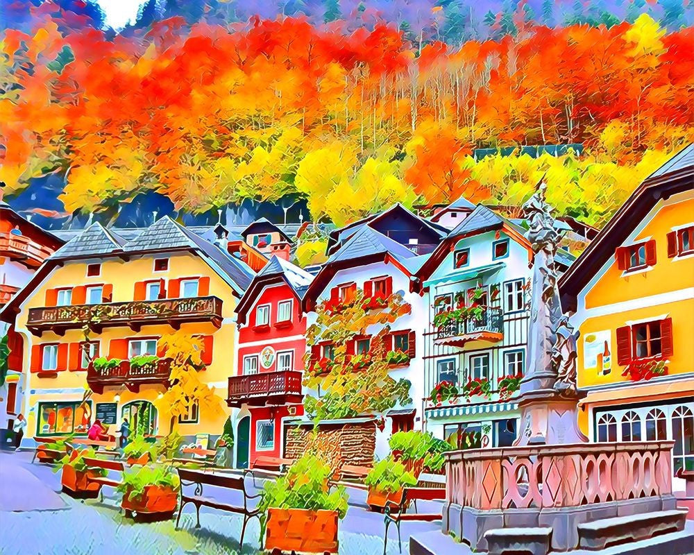 Ricamo a Punto Croce - Villaggio svizzero colorato