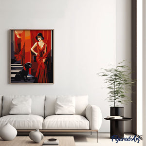 Dipingere con i numeri - Donna con il suo cane Art Deco