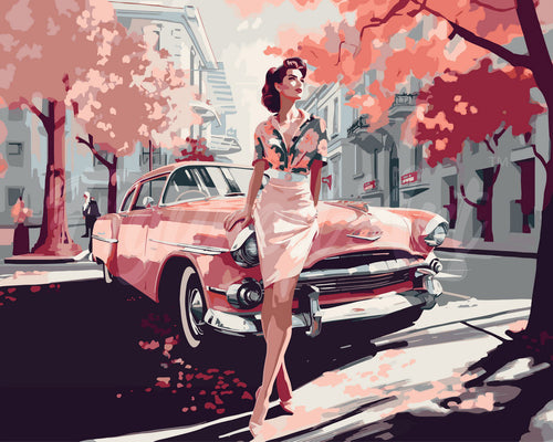 Dipingere con i numeri - Donna e Auto Vintage Rosa Figured'Art