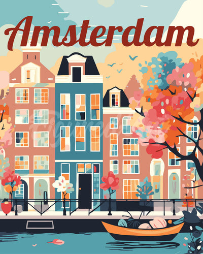 Dipingere con i numeri - Poster di Viaggio ad Amsterdam in Primavera Figured'Art