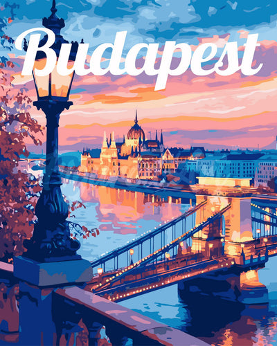 Dipingere con i numeri - Poster di Viaggio a Budapest al Tramonto Figured'Art