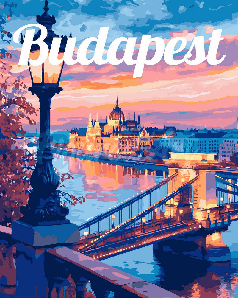 Dipingere con i numeri - Poster di Viaggio a Budapest al Tramonto Figured'Art