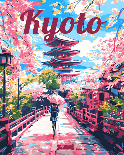 Dipingere con i numeri - Poster di Viaggio a Kyoto in Primavera Figured'Art