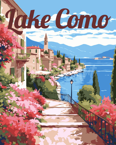 Dipingere con i numeri - Poster di Viaggio sul Lago di Como in Primavera Figured'Art
