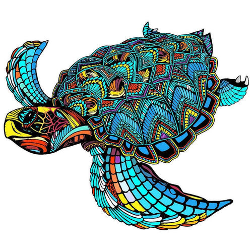Puzzle 2D in legno - Tartaruga di mare colorata
