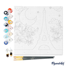 Carica l&#39;immagine nel visualizzatore di Gallery, Mini Kit da Dipingere con i Numeri 20x20cm con cornice Parigi sotto la luna