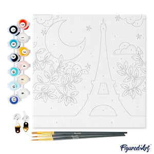 Mini Kit da Dipingere con i Numeri 20x20cm con cornice Parigi sotto la luna