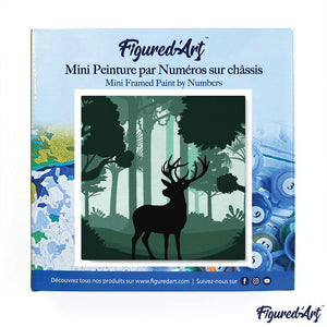 Mini Kit da Dipingere con i Numeri 20x20cm con cornice Cervo in ascolto della foresta