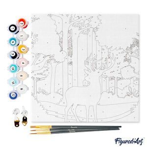 Mini Kit da Dipingere con i Numeri 20x20cm con cornice Cervo in ascolto della foresta
