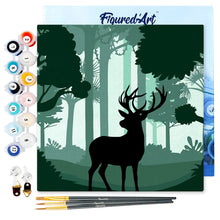 Carica l&#39;immagine nel visualizzatore di Gallery, Mini Kit da Dipingere con i Numeri 20x20cm con cornice Cervo in ascolto della foresta