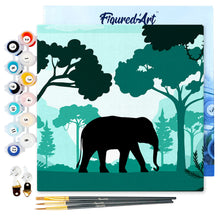 Carica l&#39;immagine nel visualizzatore di Gallery, Mini Kit da Dipingere con i Numeri 20x20cm con cornice Elefante nella foresta verde