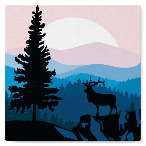 Mini Kit da Dipingere con i Numeri 20x20cm con cornice Maestoso cervo e paesaggio