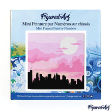 Carica l&#39;immagine nel visualizzatore di Gallery, Mini Kit da Dipingere con i Numeri 20x20cm con cornice New York sotto un cielo rosa