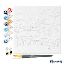 Carica l&#39;immagine nel visualizzatore di Gallery, Mini Kit da Dipingere con i Numeri 20x20cm con cornice New York sotto un cielo rosa