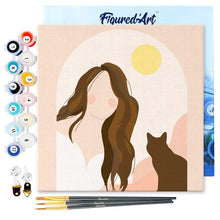 Carica l&#39;immagine nel visualizzatore di Gallery, Mini Kit da Dipingere con i Numeri 20x20cm con cornice Donna e il suo gatto
