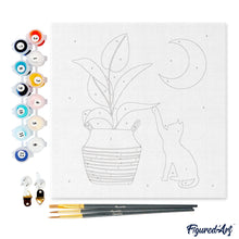 Carica l&#39;immagine nel visualizzatore di Gallery, Mini Kit da Dipingere con i Numeri 20x20cm con cornice Micietto sotto la luna
