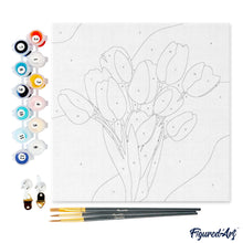 Carica l&#39;immagine nel visualizzatore di Gallery, Mini Kit da Dipingere con i Numeri 20x20cm con cornice Bouquet di tulipani