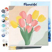 Carica l&#39;immagine nel visualizzatore di Gallery, Mini Kit da Dipingere con i Numeri 20x20cm con cornice Bouquet di tulipani