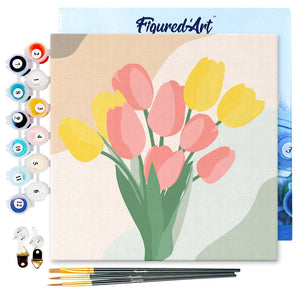 Mini Kit da Dipingere con i Numeri 20x20cm con cornice Bouquet di tulipani