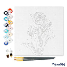 Carica l&#39;immagine nel visualizzatore di Gallery, Mini Kit da Dipingere con i Numeri 20x20cm con cornice 3 tulipani rosa