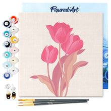 Carica l&#39;immagine nel visualizzatore di Gallery, Mini Kit da Dipingere con i Numeri 20x20cm con cornice 3 tulipani rosa