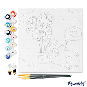 Mini Kit da Dipingere con i Numeri 20x20cm con cornice Cagnolino innamorato