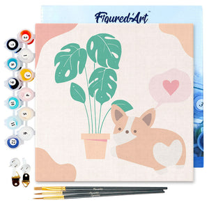 Mini Kit da Dipingere con i Numeri 20x20cm con cornice Cagnolino innamorato