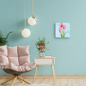Mini Kit da Dipingere con i Numeri 20x20cm con cornice Tulipani e cielo azzurro