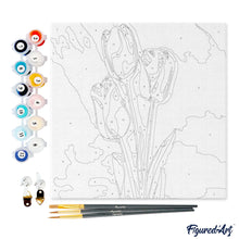 Carica l&#39;immagine nel visualizzatore di Gallery, Mini Kit da Dipingere con i Numeri 20x20cm con cornice Tulipani e cielo azzurro