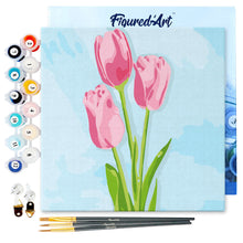 Carica l&#39;immagine nel visualizzatore di Gallery, Mini Kit da Dipingere con i Numeri 20x20cm con cornice Tulipani e cielo azzurro