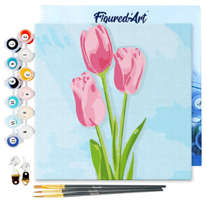 Mini Kit da Dipingere con i Numeri 20x20cm con cornice Tulipani e cielo azzurro