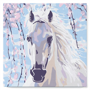 Mini Kit da Dipingere con i Numeri 20x20cm con cornice Cavallo bianco e fiori rosa