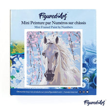 Carica l&#39;immagine nel visualizzatore di Gallery, Mini Kit da Dipingere con i Numeri 20x20cm con cornice Cavallo bianco e fiori rosa